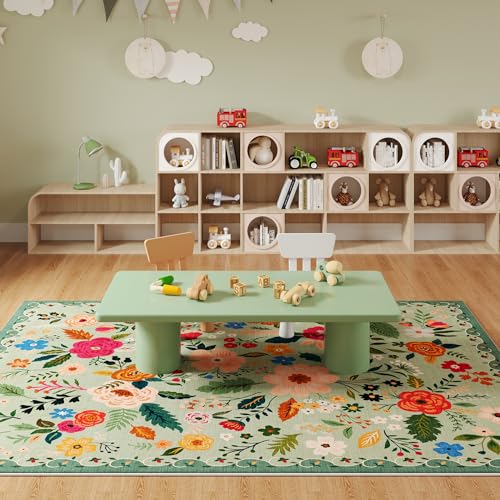 Area Rugs 8x10 Rug for Living Room Clearance Washable Boho Area Rug Non Slip Floral Vintage Low Pile Large Rug for Living Room