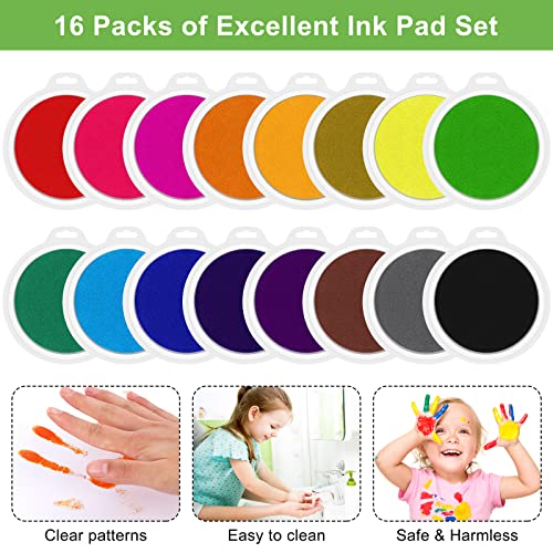 16 Pack Round Craft Ink Pad 7 Inches Rainbow Fingerprint Ink Pad Washable Painting Ink Pad Color Stamps Partner for DIY Wood Fabric