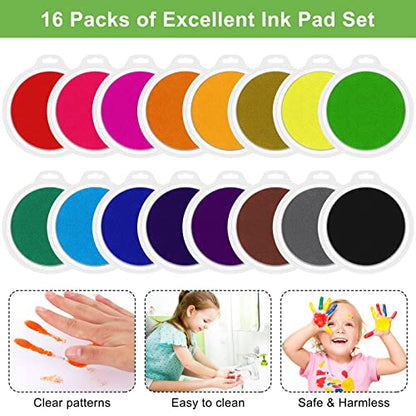 16 Pack Round Craft Ink Pad 7 Inches Rainbow Fingerprint Ink Pad Washable Painting Ink Pad Color Stamps Partner for DIY Wood Fabric