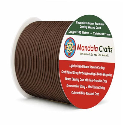 1mm Chocolate Brown Cotton Waxed Cord for Jewelry Making (327 Foot)