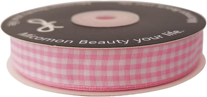Pink Gingham Plaid Checked Ribbon 25 Yards Each Roll 100% Polyester (5/8",Pink) - Crafty Corner