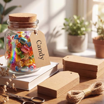 200 Pcs Kraft Paper Gift Price Name Tags with Strings 4.7"x2.4"