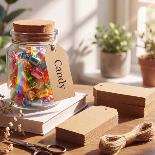 500 Pcs Kraft Paper Gift Price Name Tags with Strings 4.7"x2.4" (500 Count)