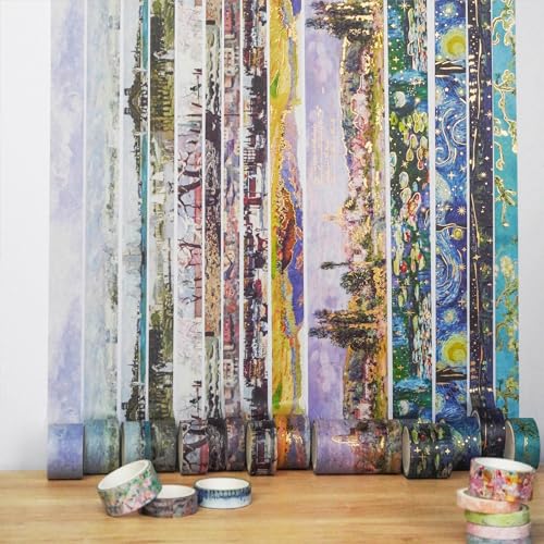 Landscape Washi Tape Set in Oil Painting Style 24 Rolls Scenery Drawing Masking Graphic Decorative Tapes for Arts (24 Count)