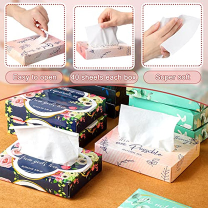24 Packs 960 Sheets Tissue Cube Car Facial Boxes Disposable Facial Travel Tissues Holder Soft Watercolor Boxes 2 Ply 40 Sheets for Wedding Household Car Kitchen Bathroom (960 Count)