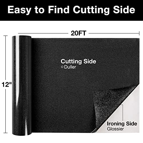 Black Glitter HTV Heat Transfer Vinyl Roll 12 inch x 20 ft Iron on Vinyl for T Shirts Crafts Bulk