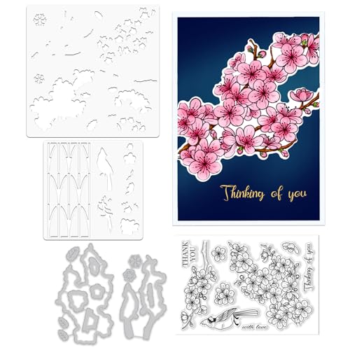 Winter Plum Blossom Stamps & Dies & Layering Coloring Stencil Set