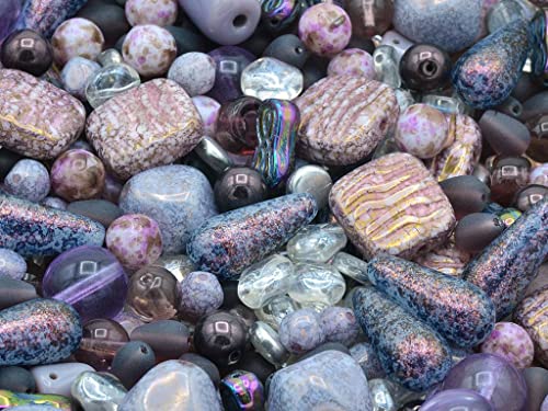 1.4oz (40g) Variative Mix of Pressed Czech Glass Beads, Purple