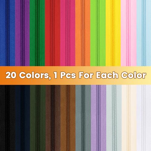 44.4 Yards 40 m 20 Pieces Assorted Colors #5 Nylon Coil Zippers