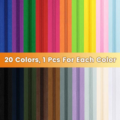 44.4 Yards 40 m 20 Pieces Assorted Colors #5 Nylon Coil Zippers