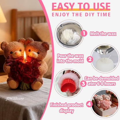 3D Bear Silicone Mold with Flower