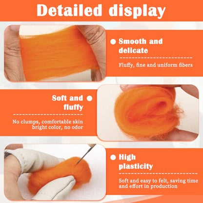 1.76oz Orange Natural Wool Roving