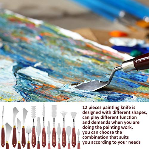 16 Pieces Palette Knife Set Stainless Steel Painting Knives with Wood Handles for Acrylic Oil Painting Canvas Texturing Impasto Color Mixing & Blending Art Supplies for Artists and Beginners