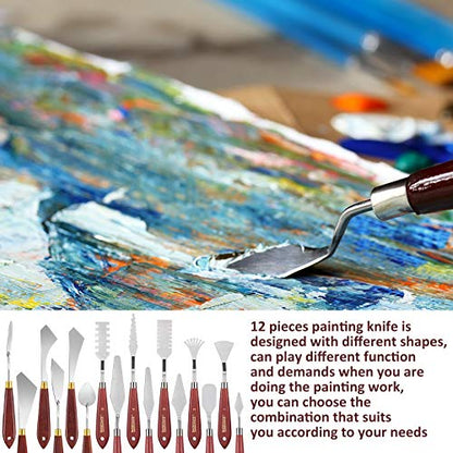 16 Pieces Palette Knife Set Stainless Steel Painting Knives with Wood Handles for Acrylic Oil Painting Canvas Texturing Impasto Color Mixing & Blending Art Supplies for Artists and Beginners
