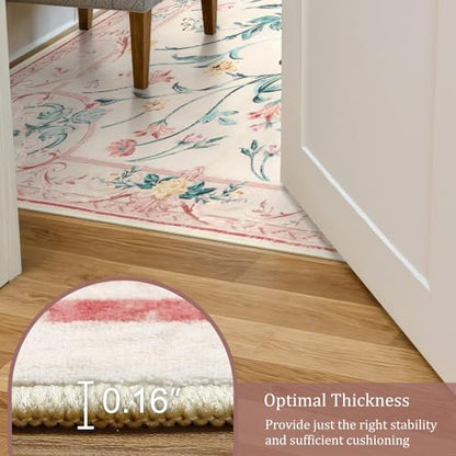Pink Floral 8x10 Washable Rug for Living Room (11520 sq in)