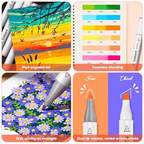 Alcohol Markers 100 Colors Dual Tip Fine & Chisel Art Markers Pens (100 Count)