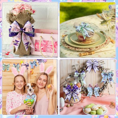 12 Rolls Spring Easter Ribbon He is Risen Cross Egg Wired Burlap Ribbon 2 Inch x 60 Lavender Purple Easter Decor Ribbons for Spring Wreath Tree Bow DIY Crafts Gift Wrapping Party Supplies 12 Styles (12 Foot)