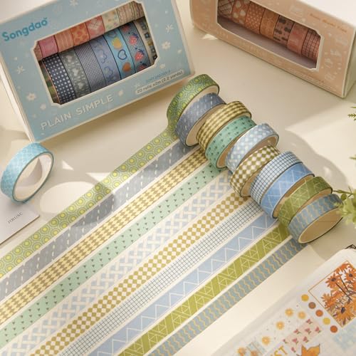 20 Rolls Basic Washi Tape Set Japanese Arts Adhesive Tapes Simple Patterns Decorative Masking Tape Sets for Craft (20 Count)