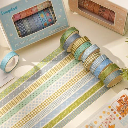 20 Rolls Basic Washi Tape Set Japanese Arts Adhesive Tapes Simple Patterns Decorative Masking Tape Sets for Craft (20 Count)