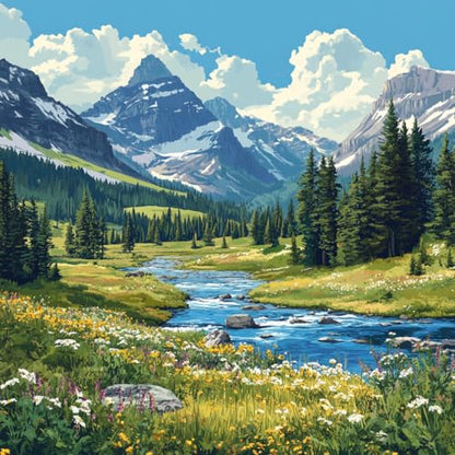 14ct Counted Cross Stitch Kits for Adults Mountains River Flowers Printed Stamped Cross Stitch Patterns Kits Cross Stitch Supplies