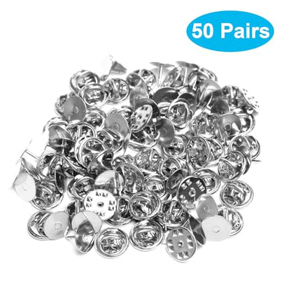 50 Pairs Premium Butterfly Clutch Pin Backs with 8mm Length 10mm Width Blank Pins for DIY Enamel Pins (100 Count)