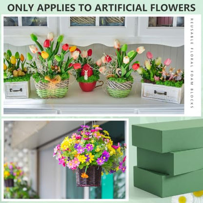 8 Pcs Green Reusable Floral Foam Blocks Water Weather Resistant Dry Floral Foam for Artificial Flower Arrangements Outdoor Hanging Florist Plant Bases for DIY Wedding