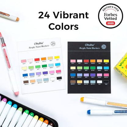 Acrylic Paint Markers Brush Tip 24 Colors Opaque Paint Pens (24 Count)