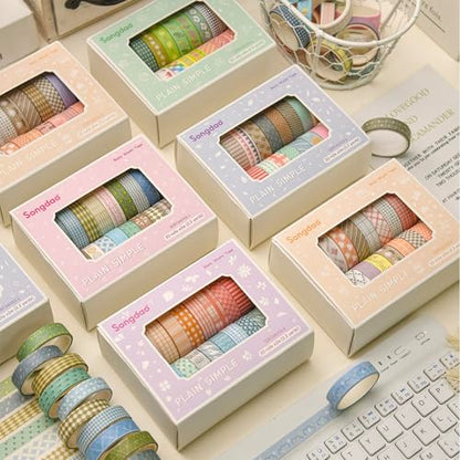 20 Rolls Basic Washi Tape Set Japanese Arts Adhesive Tapes Simple Patterns Decorative Masking Tape Sets for Craft (20 Count)