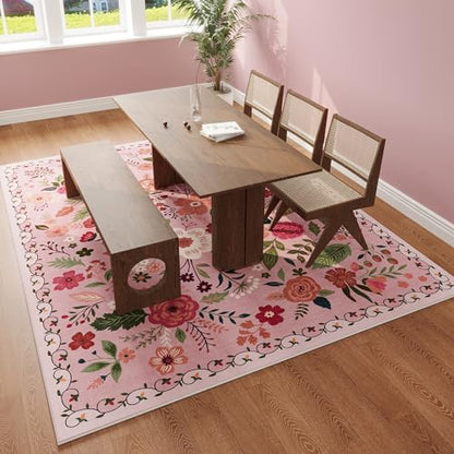 Area Rugs 8x10 Rug for Living Room Clearance Washable Boho Area Rug Non Slip Floral Vintage Low Pile Large Rug for Living Room