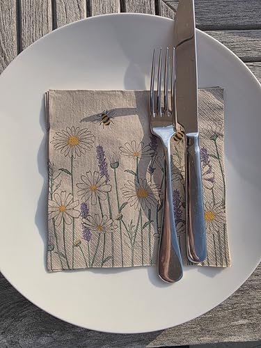 Table Kind 100 x Soft Recycled Floral Napkins Wildflower Napkins for Decoupage Daisy Bee Pretty Disposable Party Serviettes for Spring Weddings (100 Count)