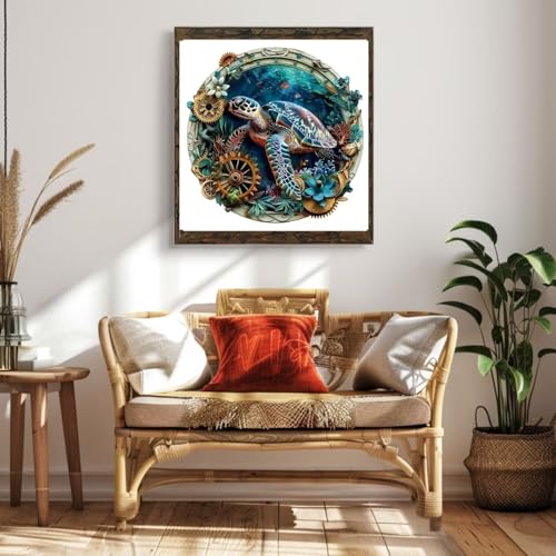 Embossed Steampunk Sea Turtle Puzzles Adults Gifts for Men Dad Wooden 300 Pieces 13.4 * 13.4in (290 Count)