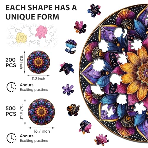Wooden Puzzles for Adults Purple Mandala 200 Pieces Jigsaw Puzzle (200 Count)
