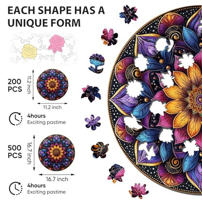 Wooden Puzzles for Adults Purple Mandala 200 Pieces Jigsaw Puzzle (200 Count)