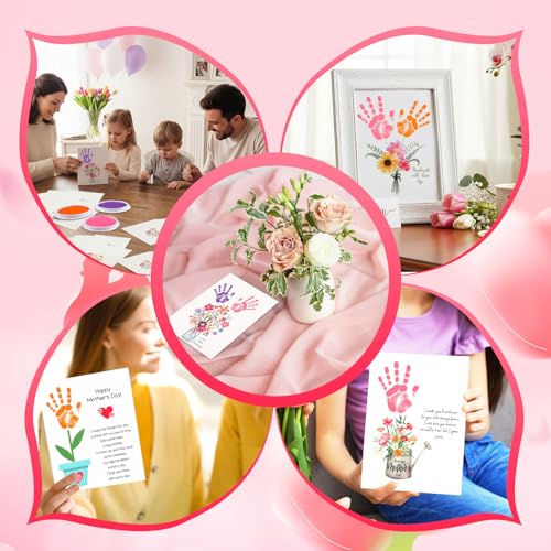 48 Sets Mother's Day Handprint Crafts DIY Religious Hand Keepsake Craft Gifts with Flower Stickers for Mom Dad Home Party Activities (48 Count)