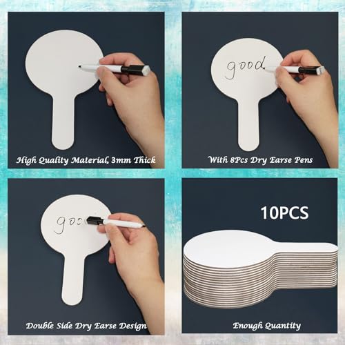 18Pcs Dry Erase Answer Paddles with Markers Thickened Handheld Double Sided Paddles Mini White Boards Small Dry Erase Signs Auction Paddles for Students Classroom Bidding Voting Games (10 Count)