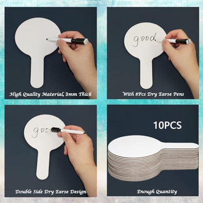 18Pcs Dry Erase Answer Paddles with Markers Thickened Handheld Double Sided Paddles Mini White Boards Small Dry Erase Signs Auction Paddles for Students Classroom Bidding Voting Games (10 Count)