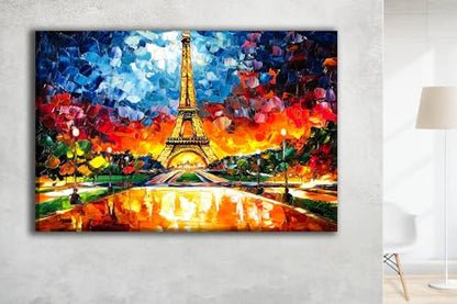 Paris Eiffel Tower Glass Wall Art Oil Painting for Living Room