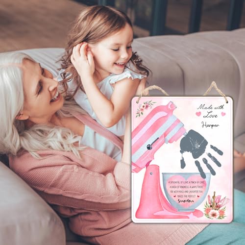 DIY Mothers Day Handprint Baking Mixer Craft Shape Hanging Sign for Grandma Baking