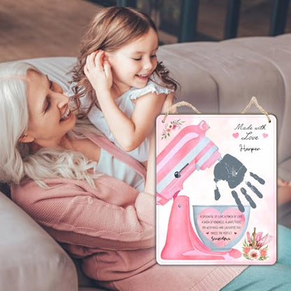 DIY Mothers Day Handprint Baking Mixer Craft Shape Hanging Sign for Grandma Baking