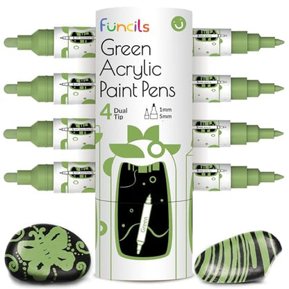 4 Acrylic Dual Tip Green Paint Pen Metallic for Wood