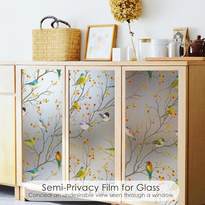 Reeded Glass Window Film Seamless Pattern Colored Birds 17.7" x 78.7"