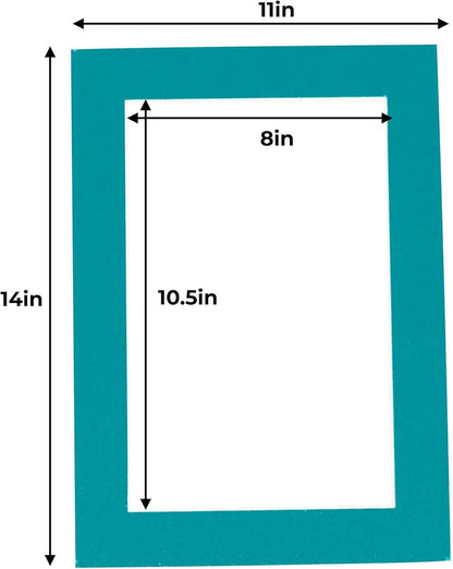 11x14 Mat for 8.5x11 Photo - Precut Teal Blue Picture Matboard for Frames Measuring 11 x 14 Inches - Bevel Cut Matte to Display Art Measuring 8.5 x 11 Inches - Acid Free Pack of 100 MATS