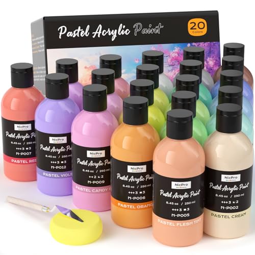 20 Colors Large Pastel Acrylic Paint Set 8.45oz Pastel Acrylic Paint (169 Fl Oz)