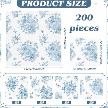 200 Pcs Blue and White Floral Cocktail Napkins 2 (200 count)