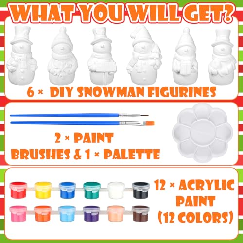 6 Sets Ceramic Snowman Gnomes DIY Paint Kit Winter Figurines (6 Count)
