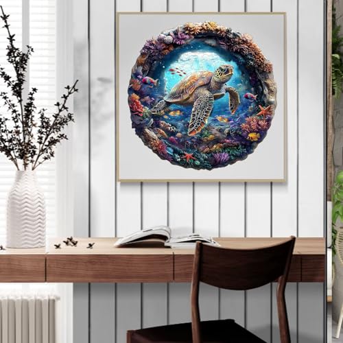 3D Cute Sea Turtle Puzzles Coral Ocean Fish Colorful Puzzle Adults Gifts for Women Men Wooden 100 Pieces 8.5x8.5in (100 Count)