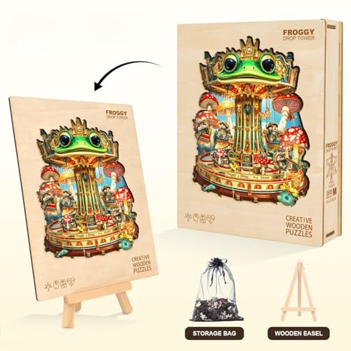 Frog Drop Tower Puzzles Adults Gifts for Women Men Wooden 85 Pieces 8.5 * 6.8in