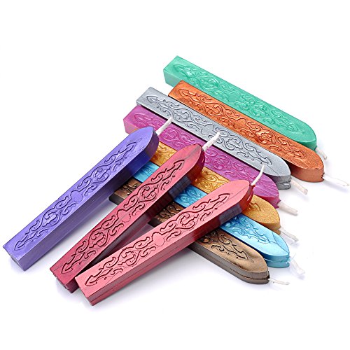 10Pcs Multi Color Sealing Wax Sticks with Wicks for Wax Seal Stamp (10 Count)