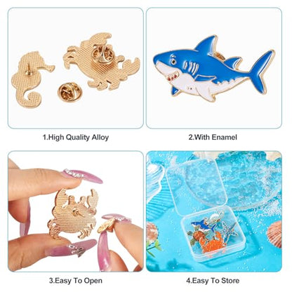 Beadthoven 5pcs Sea Life Badge Brooch Pins Fashion Metal Enamel Lapel Pin Backpack Clothes Fashion Jewelry Gift Cute Cartoon Ocean Sea Animals Pins for for DIY Backpacks Bags Jackets Hat Decoration (5 Count)
