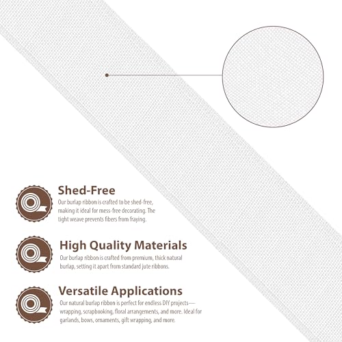 3 Inch Wide White Burlap Ribbon for Crafts (60 Foot)